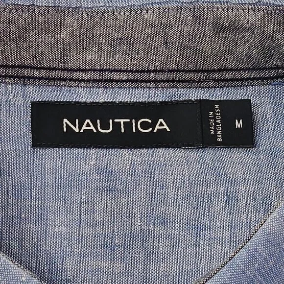 Nautica Linen Blend Short Sleeve Shirt Men's M Blue Button Up EUC LN Resortwear - Picture 6 of 12